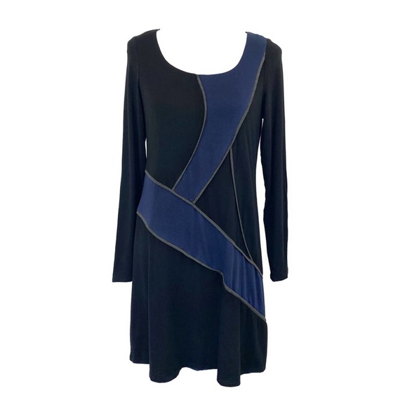 45. Decode 1.8 Long Sleeve Black Blue Midi Dress L - Picture 1 of 6